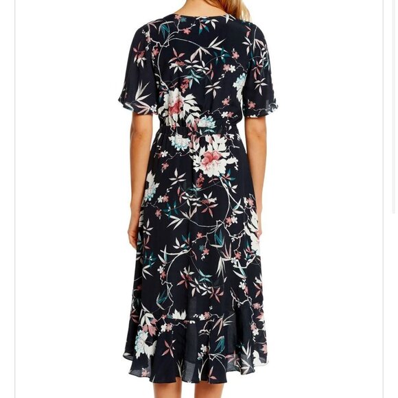 Matty M Spokane Black Floral Ruffle Hem Short Flutter Sleeve Dress Size XS - Picture 2 of 14